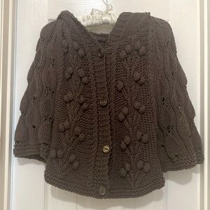 The Impeccable Pig DARK BROWN CABLE-KNIT SWEATER;Hood attached;Size M; Like New